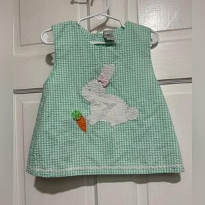 3T Girls Easter Shirt Seersucker Bow Green Pink Carrot